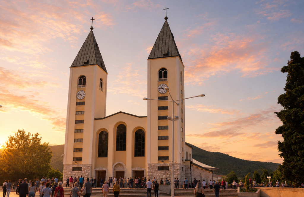 Iglesia de Santiago de Medjugorje durante la peregrinación imagen ilustrada